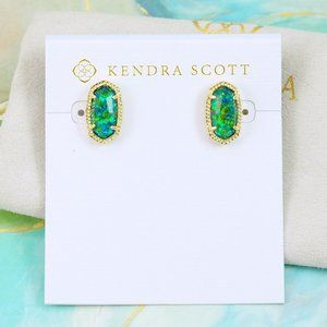 Kendra Scott Ellie Midnight Kyocera Opal Illusion Stud Earrings Gold Plated